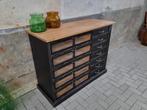 Industrieel Houten Dressoir Zwart | Laden Kast Vitrine, Industrieel Antiek Retro Vintage Brocante Landelijk Industrial, Gebruikt