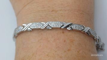 Zilveren armband 925 met steentjes - 19cm beschikbaar voor biedingen