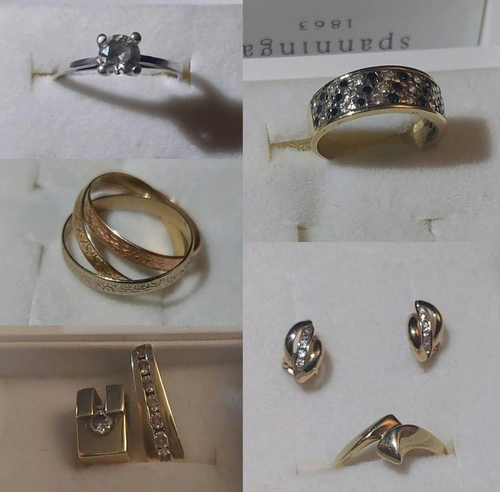 Gouden bandring fraaie uitvoering & meerdere gouden sieraden, Sieraden, Tassen en Uiterlijk, Ringen, Gebruikt, Dame, Kleiner dan 17