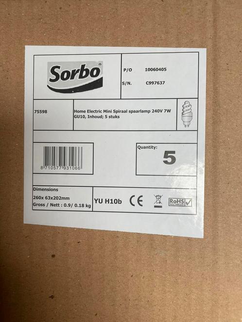 Sorbo mini spiraal spaarlamp 240V 7W GU10. 45 stuks, Huis en Inrichting, Lampen | Losse lampen, Nieuw, Spaarlamp, Minder dan 30 watt