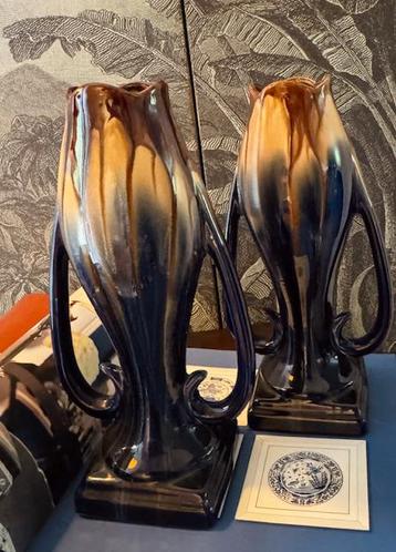 ANTIEK ART DECO NOUVEAU KERAMIEK THULIN VAZEN DRUIPGLAZUUR beschikbaar voor biedingen