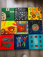 Collage handgeschilderde kleurrijke schilderijen, Ophalen