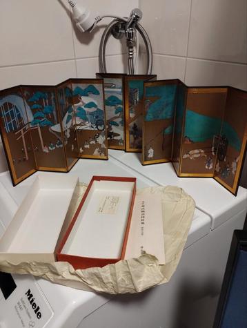 Vintage Tale of Genji Japanese miniatuur vouw panelen beschikbaar voor biedingen