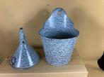 2 x oud grijs gewolkt emaille trechter en zeepbakje, Antiek en Kunst, Antiek | Emaille, Ophalen of Verzenden