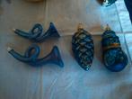 Blauwe glazen  Trompet, dennenappel, sneeuwpop p s €1.50.-, Diversen, Kerst, Ophalen of Verzenden, Gebruikt