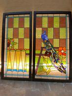 Glas in loodramen met pauw en bloemmotief art deco, Doe-het-zelf en Verbouw, Glas en Ramen, Gevelraam of Ruit, Gebruikt, Minder dan 80 cm