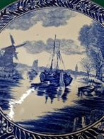 Wandbord boch delfts boot windmolen landschap, Ophalen of Verzenden
