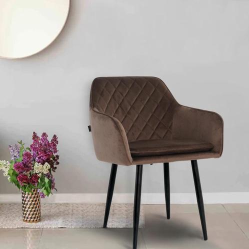 Lina® Noble - Velvet Eetkamerstoel - Bruin, Huis en Inrichting, Stoelen, Nieuw, Eén, Metaal, Stof, Overige materialen, Bruin, Ophalen of Verzenden