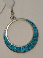 Vintage creolen ingelegd met turkoois, Sieraden, Tassen en Uiterlijk, Antieke sieraden, Ophalen of Verzenden, Zilver, Oorbellen