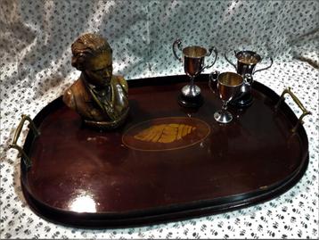 Antiek Engels massief mahoniehouten dienblad beschikbaar voor biedingen