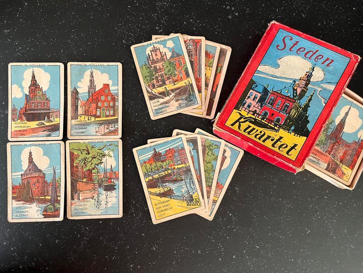 Vintage steden kwartet, Verzamelen, Speelkaarten, Jokers en Kwartetten, Gebruikt, Kwartet(ten), Ophalen of Verzenden