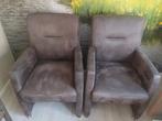2 bruine leren stoelen met wieltjes, Huis en Inrichting, Ophalen of Verzenden, Leer