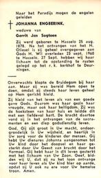 Engberink Johanna 1878 Hasselo-1960 Deurningen, Ophalen of Verzenden