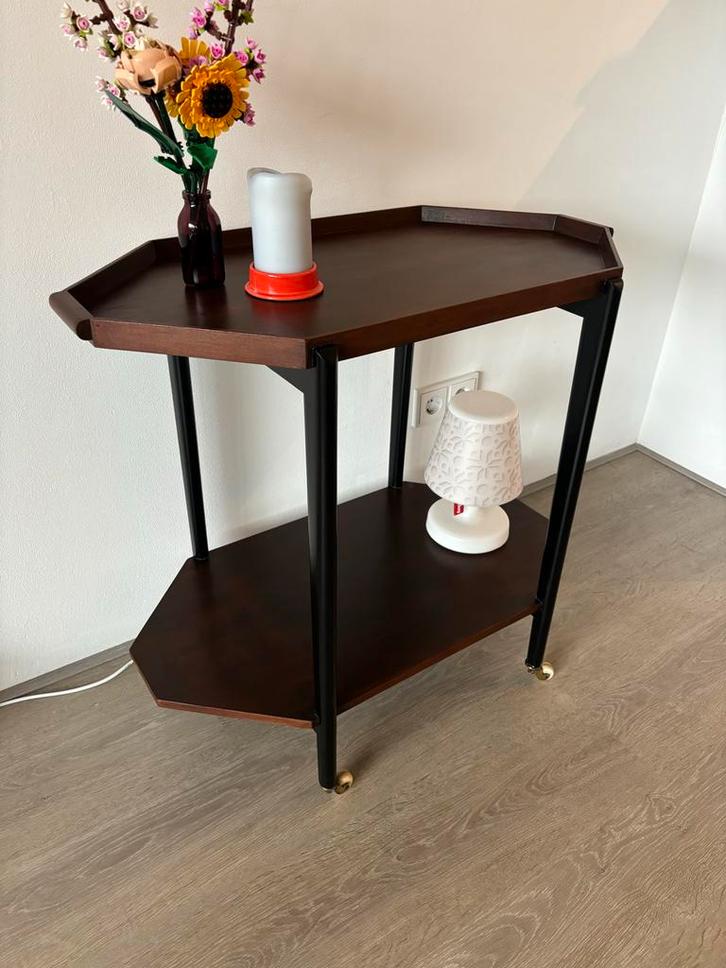 Vintage Serveerwagen - Messing Accenten, Huis en Inrichting, Tafels | Bijzettafels, Gebruikt, Overige vormen, 45 tot 60 cm, 55 tot 75 cm