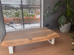 Boomstam salontafel met metalen voet - 140x88x31 cm, Gebruikt, 100 tot 150 cm, 50 tot 100 cm, Overige vormen