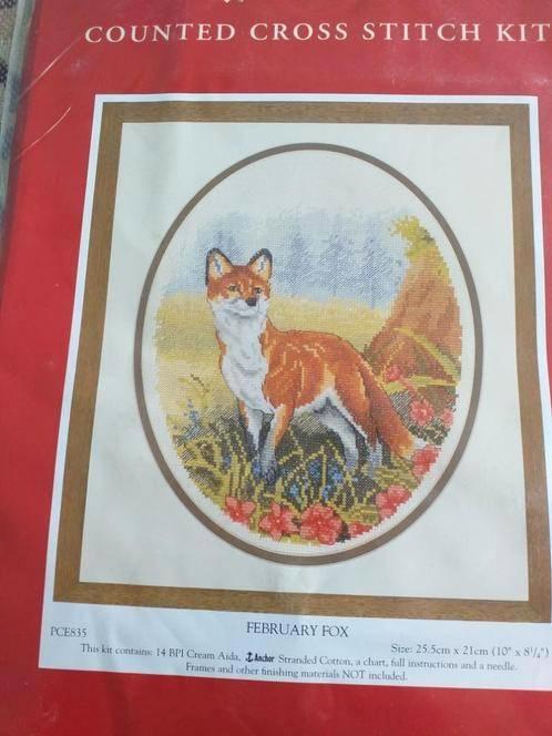 Borduurpakket Februari Fox van Anchor, Hobby en Vrije tijd, Borduren en Borduurmachines, Nieuw, Borduurpakket, Ophalen of Verzenden