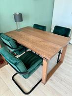 Houten eettafel met groene stoelen, Huis en Inrichting, Tafels | Eettafels, Ophalen, 100 tot 150 cm, Zo goed als nieuw, 150 tot 200 cm