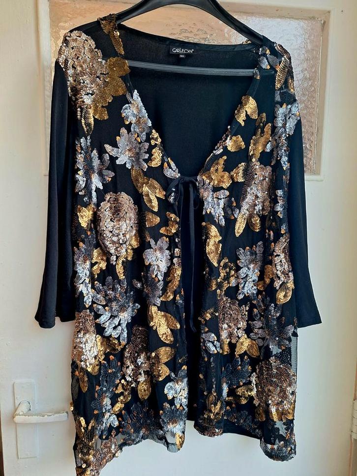 Carleoni set top vest pailletten 50 52 zwart goud zilver, Kleding | Dames, T-shirts, Zo goed als nieuw, Maat 46/48 (XL) of groter