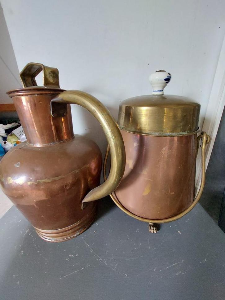 Oude Koperen Kan en Pot, Antiek en Kunst, Antiek | Koper en Brons, Koper, Ophalen
