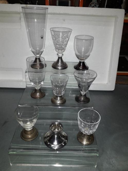 8 GLAZEN  met ZILVER + ZILVER KANDELAARTJE in PERFECTE STAAT, Antiek en Kunst, Antiek | Goud en Zilver, Zilver, Ophalen of Verzenden