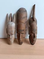3 houten beeldjes maskers 23,26 en 28 cm, Ophalen of Verzenden, Zo goed als nieuw, Dier