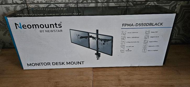 Neomounts FPMA- D550DBLACK Dubbele Monitorarm, Computers en Software, Monitoren, Nieuw, 60 Hz of minder, Overige typen, Quad HD (2K)