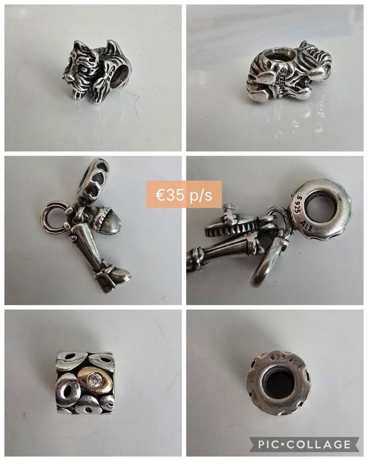 Prachtige originele zilveren Pandora bedels - oa met goud, Sieraden, Tassen en Uiterlijk, Bedels, Zo goed als nieuw, Pandora, Goud