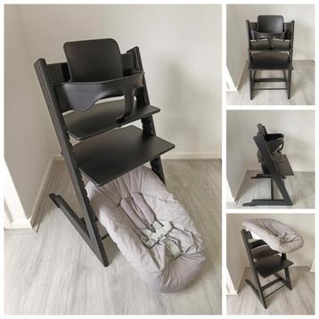 NIEUWSTAAT!Stokke Tripp Trapp zwart+babyset,newborn evt. 2x beschikbaar voor biedingen