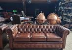 Originele Engelse Chesterfield bank bruin met certificaat., Huis en Inrichting, Ophalen, Gebruikt, 75 tot 100 cm
