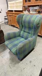 Fateuil bank stoel groen geruit met voetenbank, Huis en Inrichting, Fauteuils, Ophalen, Gebruikt, 75 tot 100 cm, Stof
