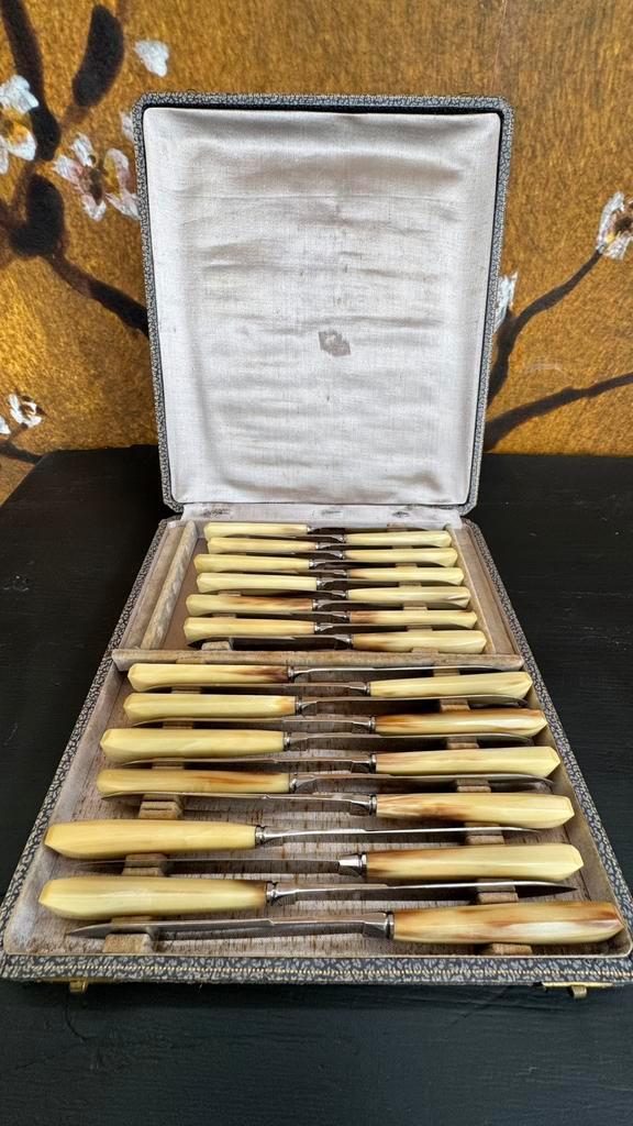 Vintage messenset van het Franse merk P. Nox,, Antiek en Kunst, Antiek | Bestek, Ophalen of Verzenden