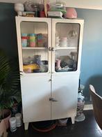 Vintage metalen apothekerskast dokterskast, Ophalen, 150 tot 200 cm, 25 tot 50 cm, Glas