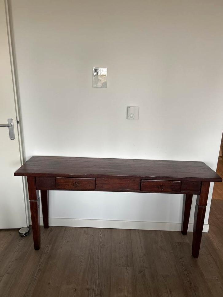 Houten console tafel met lades / site tabel, Huis en Inrichting, Tafels | Sidetables, Gebruikt, Minder dan 25 cm, 100 tot 150 cm
