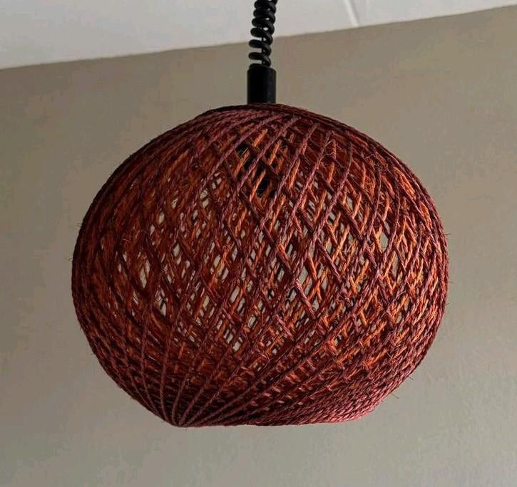 Vintage Hanglamp Rope / Draden Oranje - Bruin, Ophalen of Verzenden, Zo goed als nieuw, Stof, Minder dan 50 cm