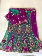 Indiase sari/saree - paars/groen volledig bewerkt - mt M/38, Maat 38/40 (M), Overige typen, Paars, Ophalen of Verzenden
