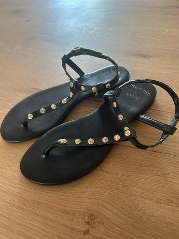 Manfield x Annic leren sandalen zwart goud muntjes 38 beschikbaar voor biedingen