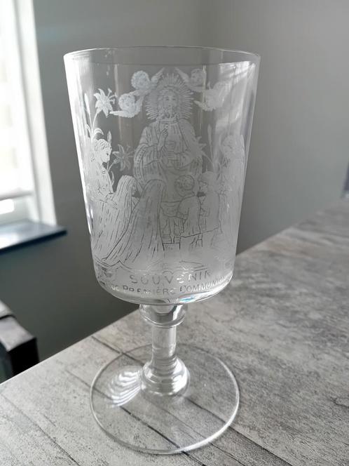 Eerste communie glas +- 1870, Antiek en Kunst, Antiek | Glas en Kristal, Ophalen of Verzenden