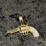 14 karaat gouden revolver hanger nieuw, Ophalen of Verzenden, Nieuw, Goud, Overige voorstellingen