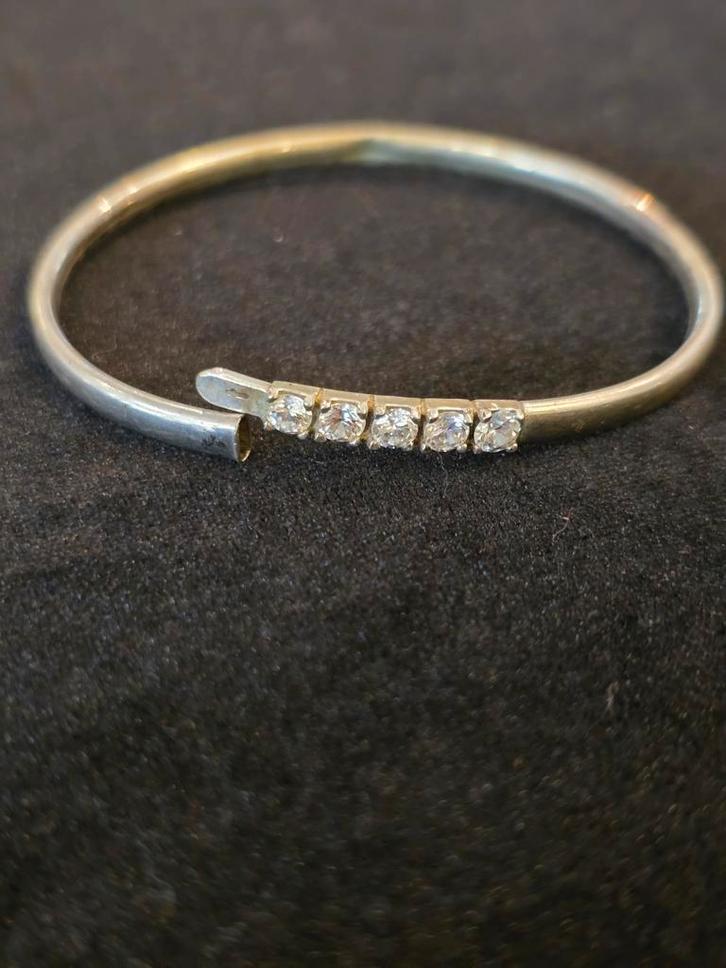 Prachtige armband, zilver, met saffier of zirkonen,  gemerkt, Sieraden, Tassen en Uiterlijk, Armbanden, Zo goed als nieuw, Zilver