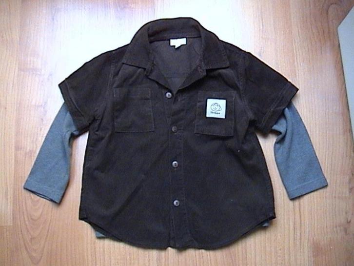 Kleertjes: Bruin + blauw shirt hierover heen bruin ribhemd, Kinderen en Baby's, Kinderkleding | Maat 104, Gebruikt, Jongen, Setje
