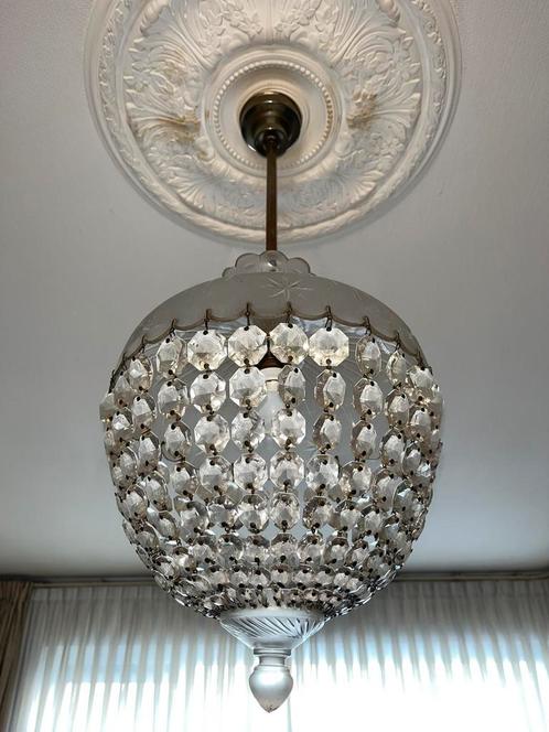 Antieke kristallen plafondlamp, Antiek en Kunst, Antiek | Lampen, Ophalen of Verzenden