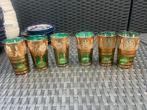 Set van 6 vintage groene glazen met gouden decoratie, Ophalen of Verzenden