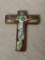 Gebrandschilderd opaline kruisbeeld, Antiek en Kunst, Antiek | Religie, Ophalen of Verzenden