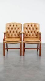 Set van 2 luxe rundleren chesterfield eetkamerstoelen, Huis en Inrichting, Ophalen, Gebruikt, Twee, Bruin