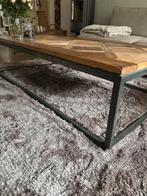 Teakhouten Salontafel met Stalen Onderstel, Ophalen, Teakhout, 50 tot 100 cm, Zo goed als nieuw