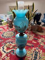 Antieke blauwe olielamp met landschap, Antiek en Kunst, Ophalen of Verzenden