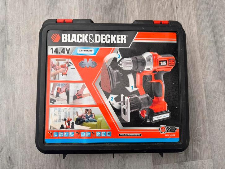 Black and Decker MFL143KB Multitool, Doe-het-zelf en Verbouw, Gereedschap | Boormachines, Gebruikt, Boor- en Schroefmachine, Variabele snelheid