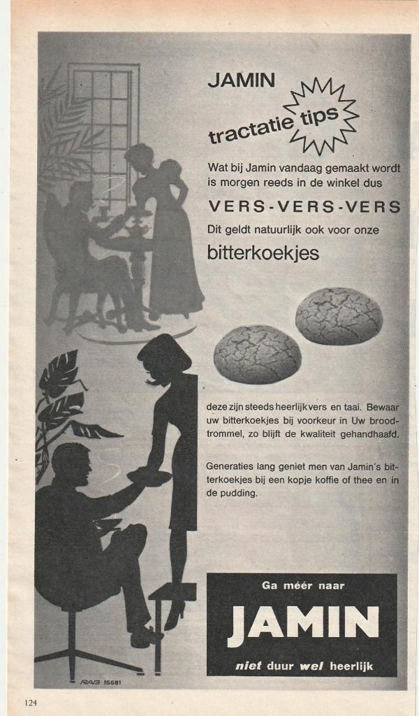 Retro reclame 1966 Jamin bitterkoekjes tractatie tips, Verzamelen, Retro, Overige typen, Verzenden