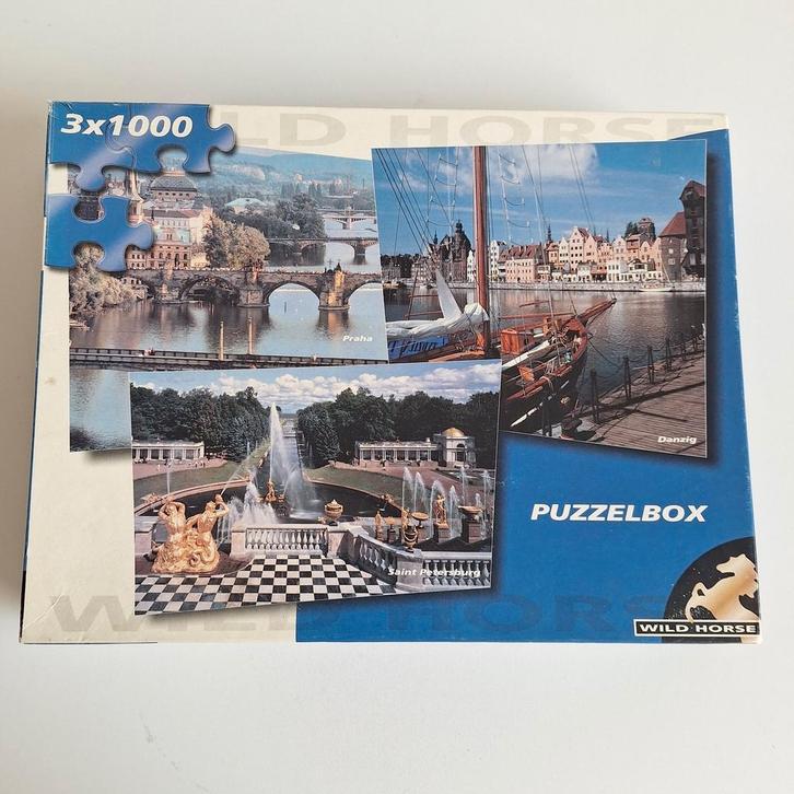 Puzzelbox 3 x 1000 stukjes - steden, Hobby en Vrije tijd, Denksport en Puzzels, Gebruikt, 500 t/m 1500 stukjes, Ophalen of Verzenden