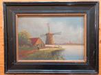 Schilderij met molen van dijk gesigneerd houten lijst, Antiek en Kunst, Ophalen of Verzenden